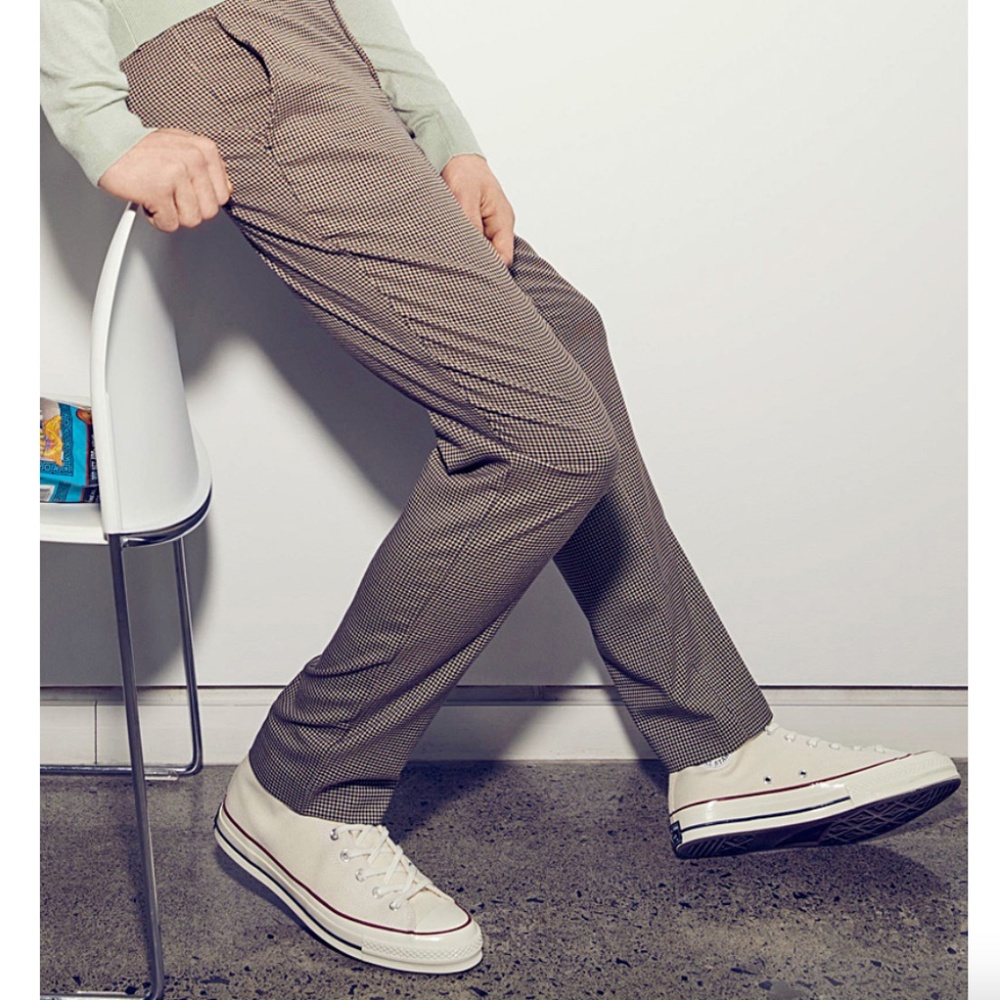 Brown plaid check Stockholm slim fit eco-friendly pants NWT